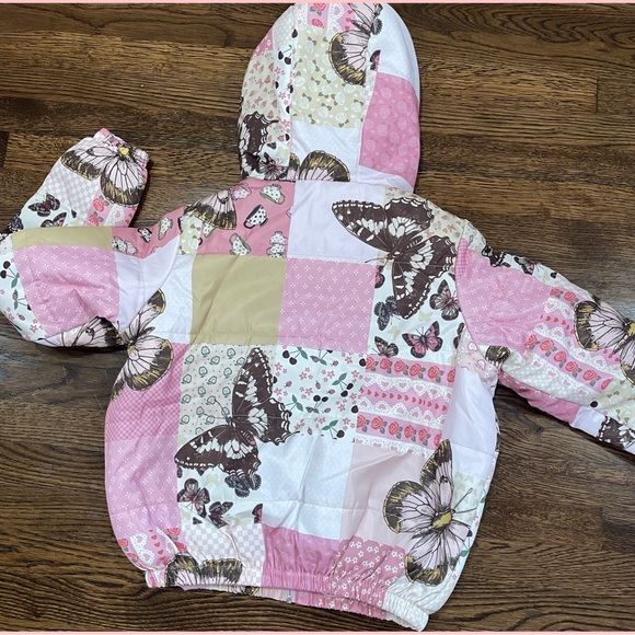 Sweet Society Butterfly Pink Patchwork Girls Puffer Jacket - Picture 6 of 6